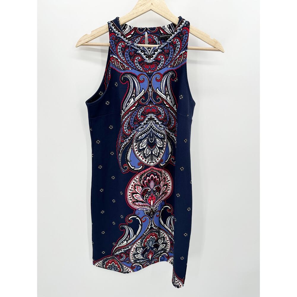 Banana Republic Factory Blue Red Printed Sleeveless Shift Dress Women's Size 4